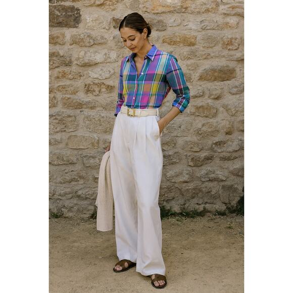 Women's Linen Button Up Shirt Sz. 12 / Large Preppy Classic Country Ranch - Picture 1 of 9